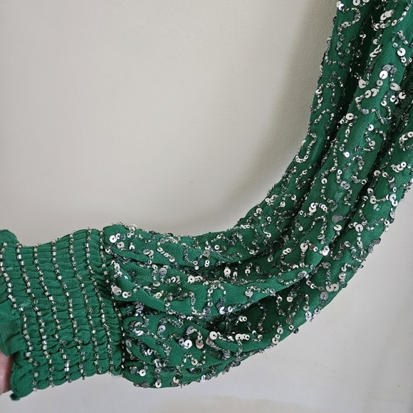 Alice + Olivia Green Sequin Beaded Long Sleeve Mini Dress - Picture 5 of 14